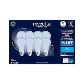 GE Reveal 60-Watt EQ A19 Color-enhancing Dimmable LED Light Bulb (8-Pack)