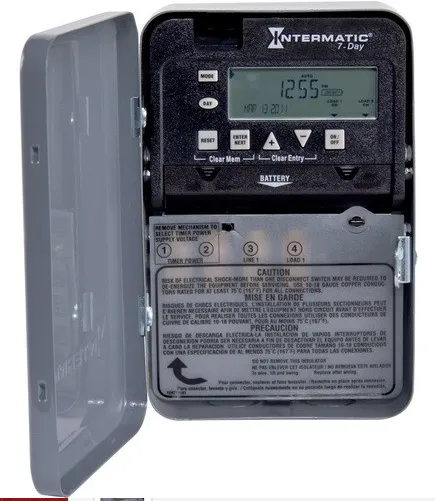 Intermatic ET1705C 7-Day Electronic Time Switch - NEMA 1 Indoor Gray Painted Drawn Steel - 1 Circuit - SPST - 30 Amps - 120/208/240/277 Volt