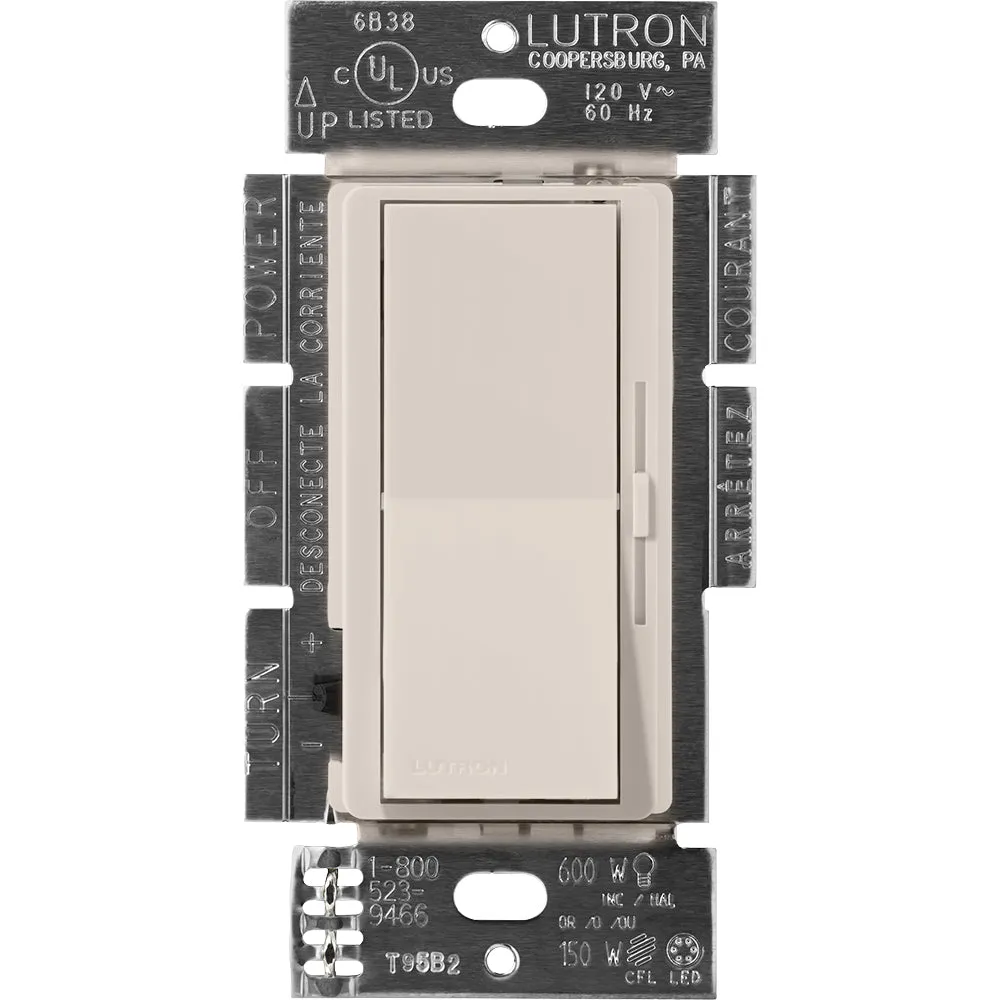 Lutron Diva Reverse-Phase Dimmer Switch w/ Night Light, 250W LED or 500W ELV, Single Pole/3-Way, Neutral Required, 120V, DVRP-253P-BI, Biscuit