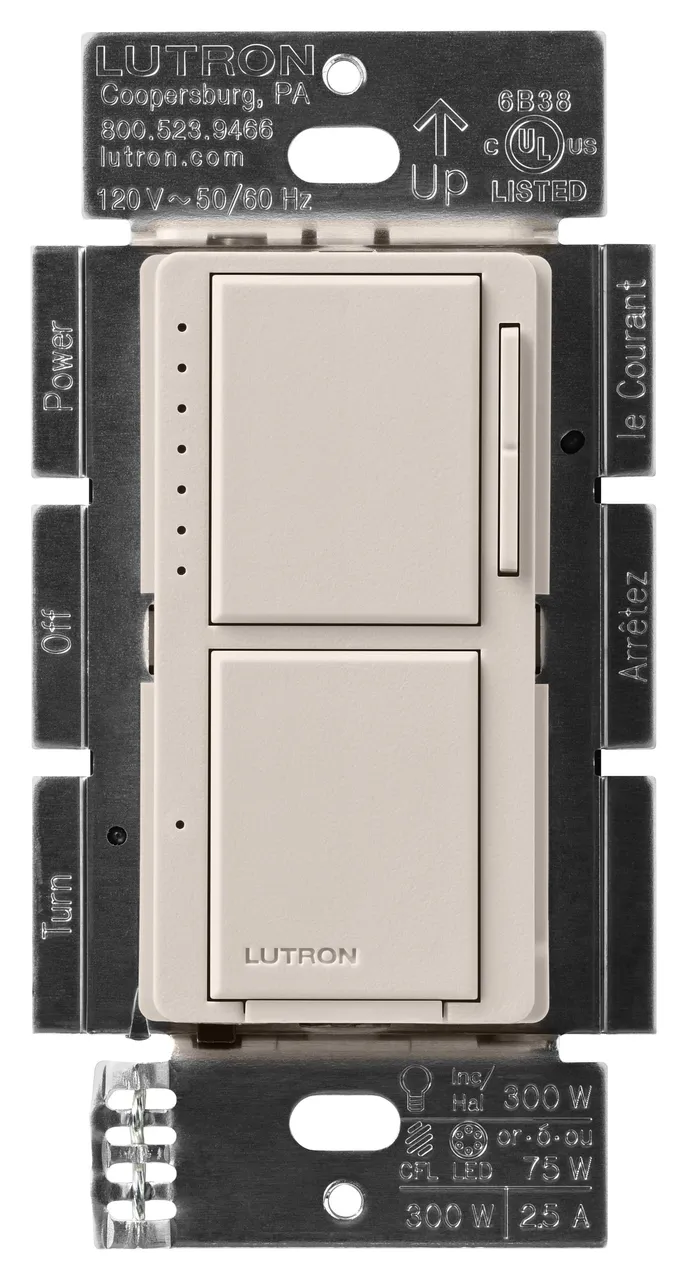 Lutron Maestro LED+ Dual Dimmer and Switch, 75W LED Bulbs, Single Pole, MACL-L3S25-TP, Taupe