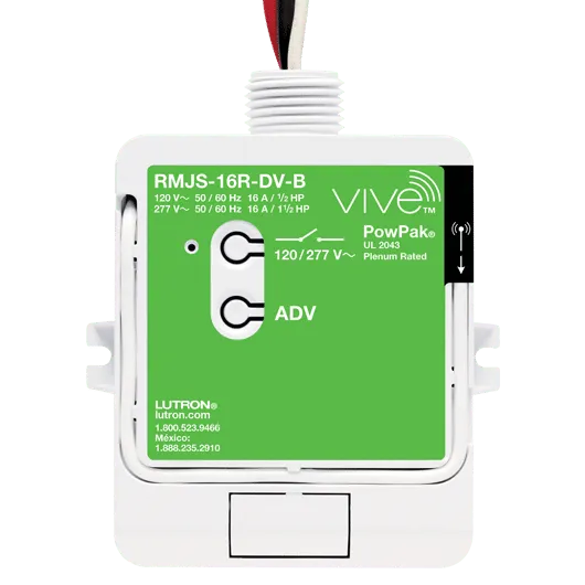 Lutron Powpak Relay Module with Softswitch, 16A General Purpose Switch, 120/277V, Vive Enabled, RMJS-16R-DV-B