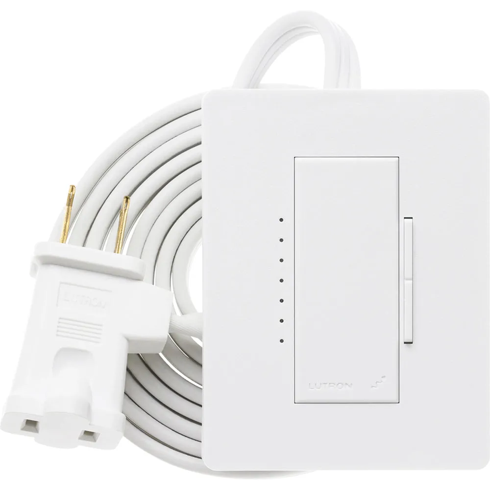 Lutron RadioRA 2 Plug-in Table Lamp Dimmer, Works with RA2 Select/RA3 Systems, 300W Incandescent/Halogen/MLV, 120V, RRD-3LD-SW, Snow