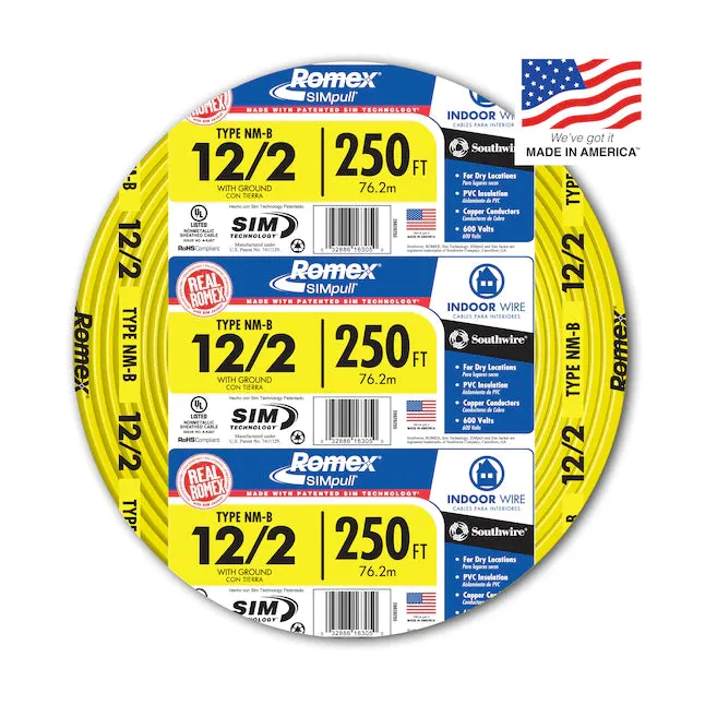 Southwire 250 ft. 12/2 Solid Romex SIMpull CU NM-B W/G Wire